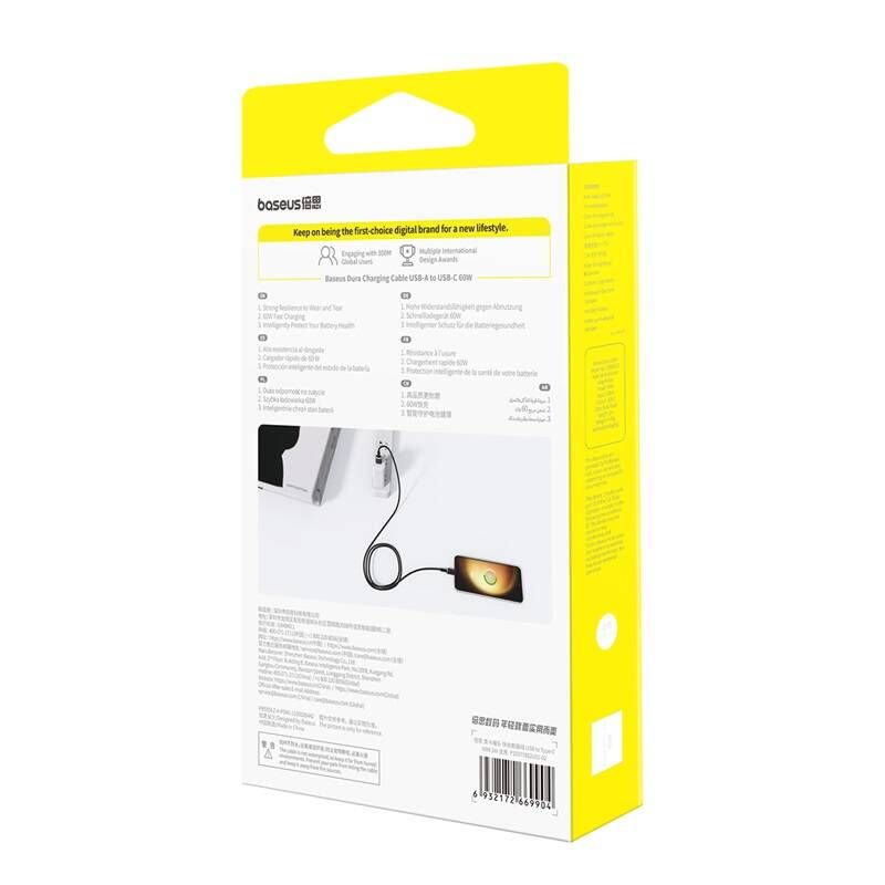 Baseus Dura Series 60W USB Type-A to Type-C Fast Charging cable 2m Black/Gold