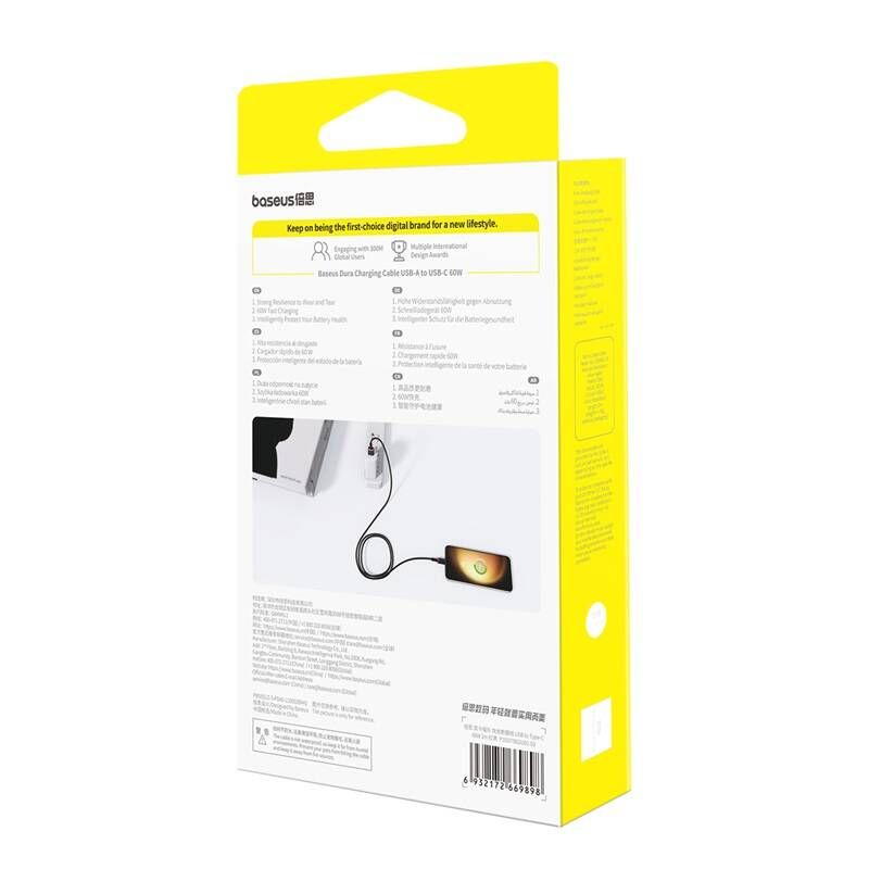 Baseus Dura Series 60W USB Type-A to Type-C Fast Charging cable 2m Black/Red