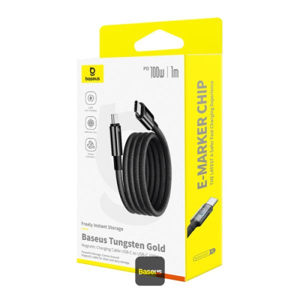 Baseus Tungsten Magnetic USB C to USB C 100W fast charging cable 1m Black