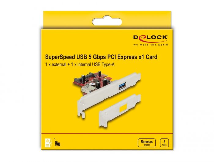 DeLock PCI Express x1 card for 1 x external + 1 x internal SuperSpeed USB 5 Gbps