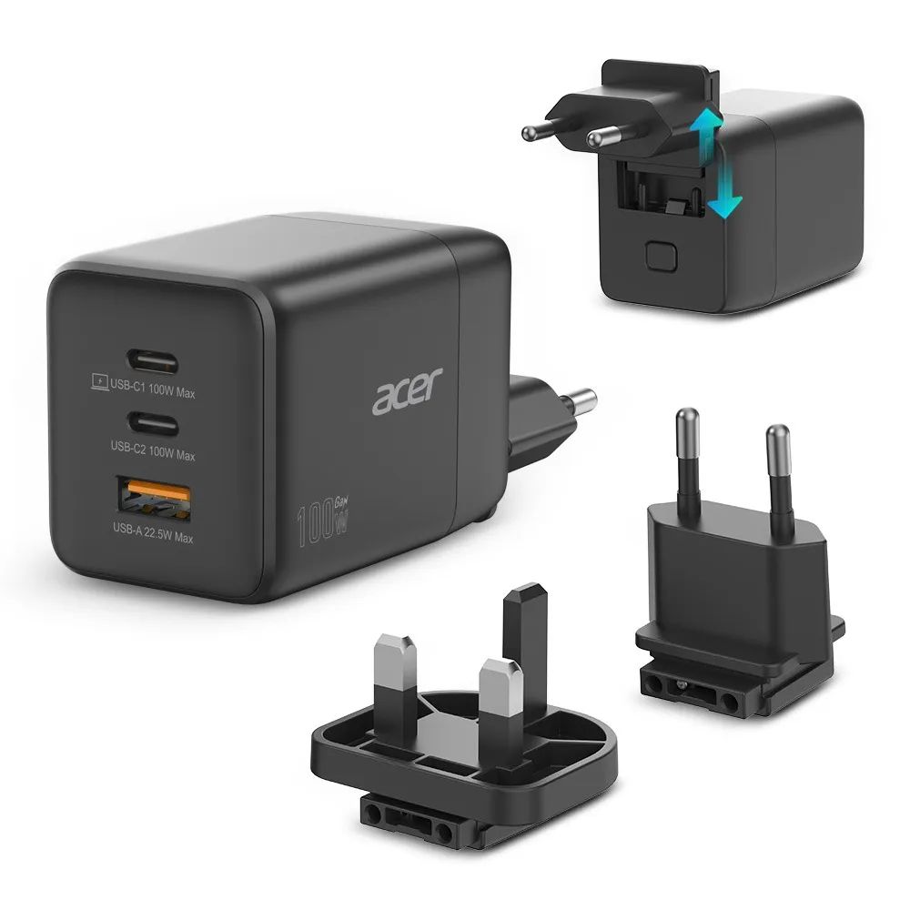 Acer 100W GAN Charger with detachable EU/UK Plugs Black