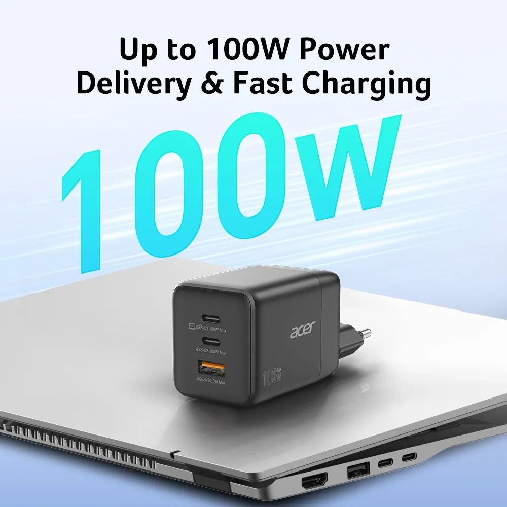 Acer 100W GAN Charger with detachable EU/UK Plugs Black