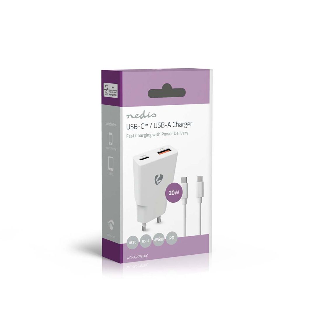 Nedis Wall Charger 20W PD 3.0 with 1,5m USB-C cable White