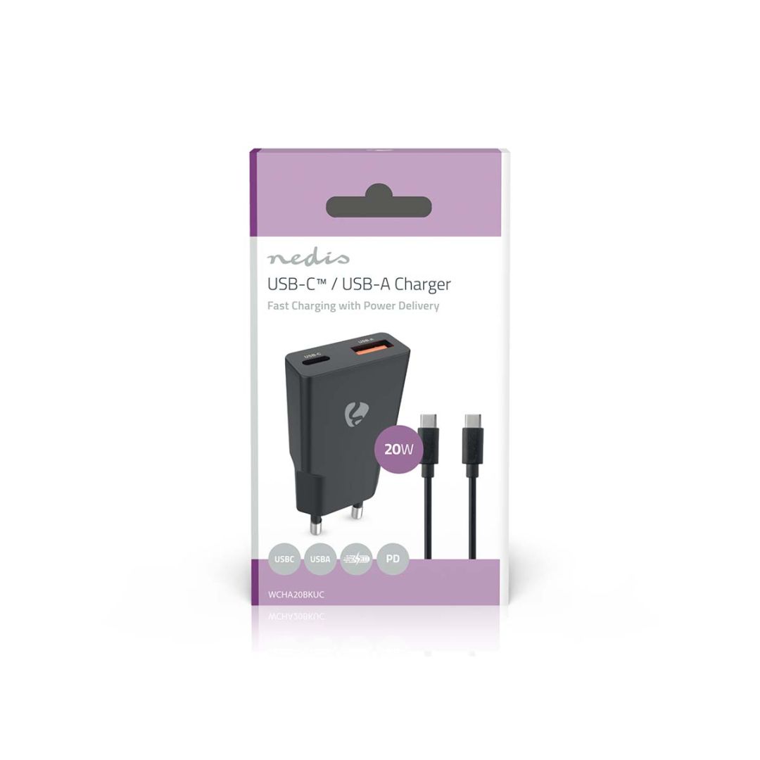 Nedis Wall Charger 20W PD 3.0 with 1,5m USB-C cable Black