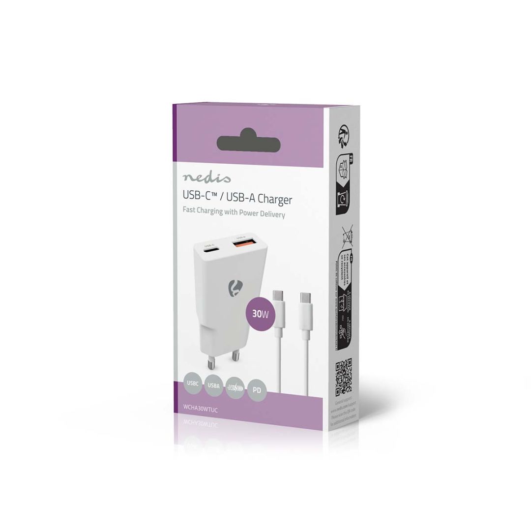 Nedis Wall Charger 30W PD 3.0 with 1,5m USB-C cable White