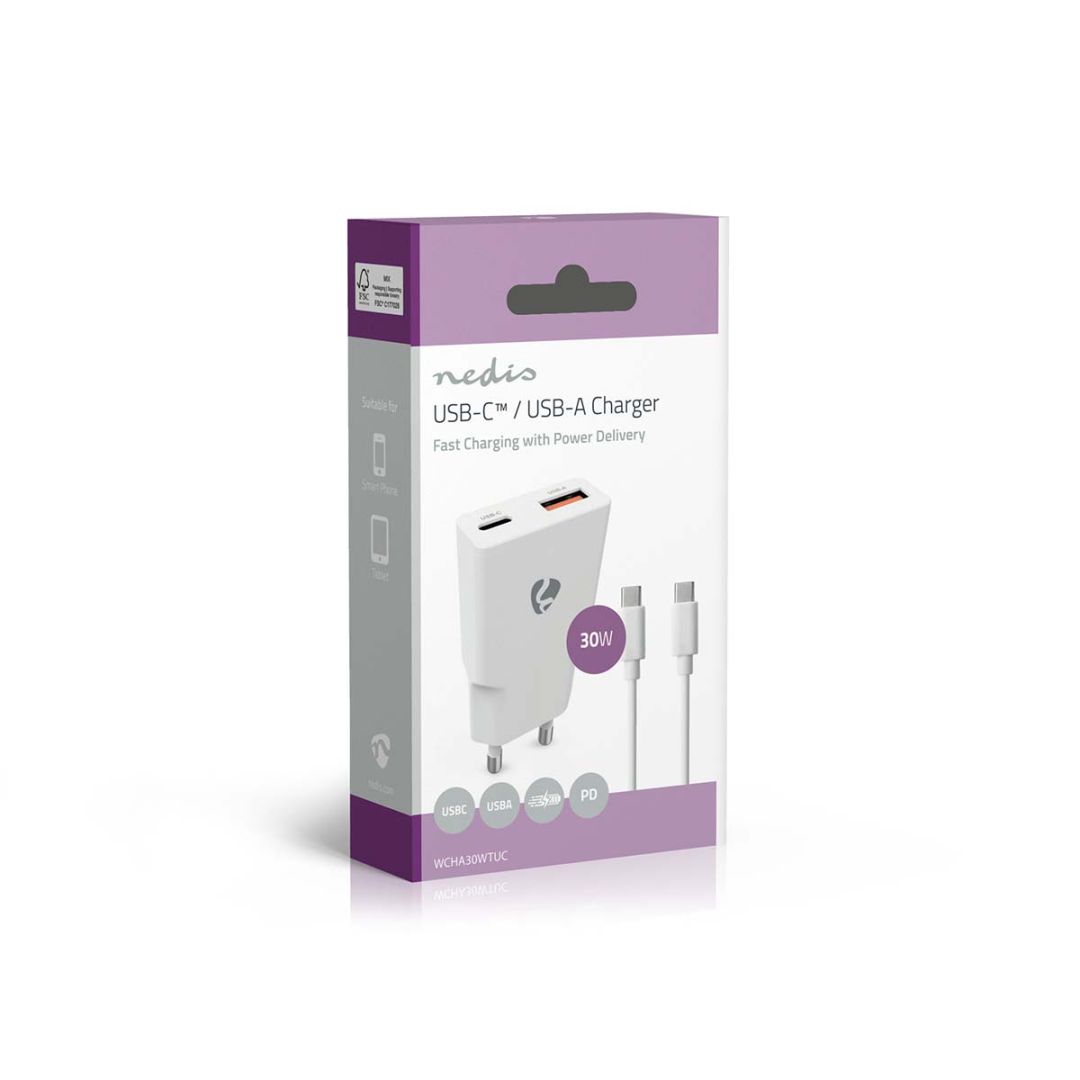 Nedis Wall Charger 30W PD 3.0 with 1,5m USB-C cable White