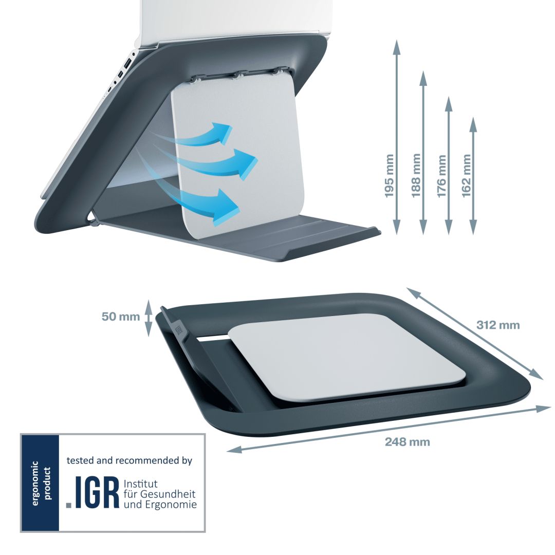 Leitz Ergo Cosy laptop állvány 80%-ban újrahasznosított műanyagból Grey