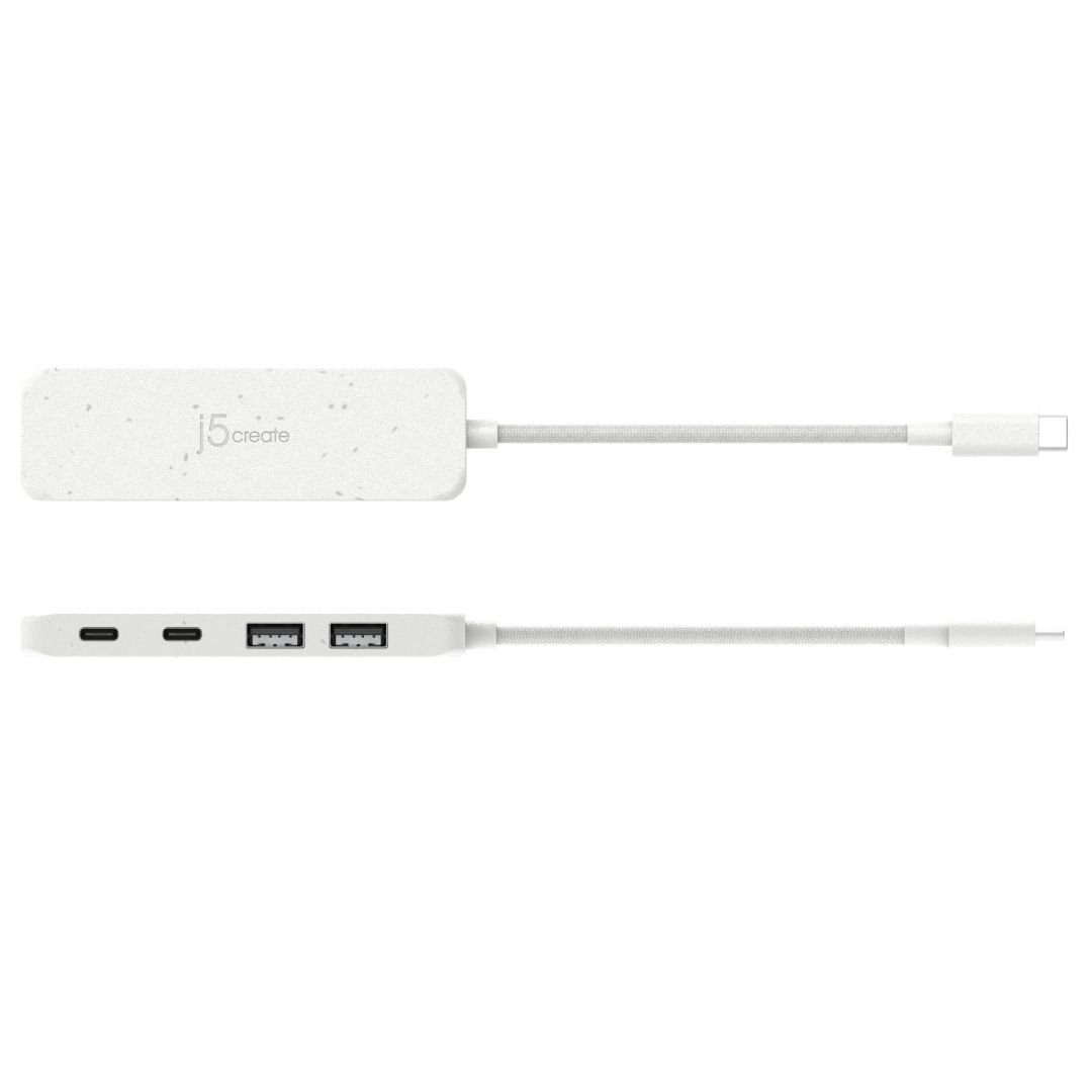 j5create Eco-Friendly USB-C to 4-Port Type-C & Type-A Gen 2 Hub Pure White