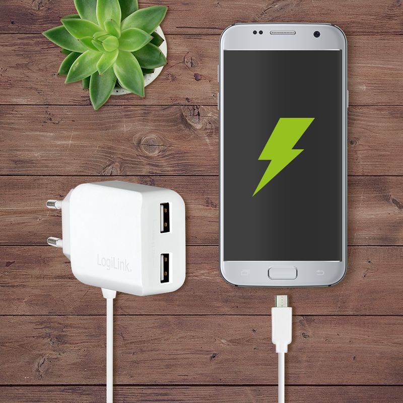 Logilink Dual micro USB socket adapter with fixed cable 2x USB-A 10,5W White