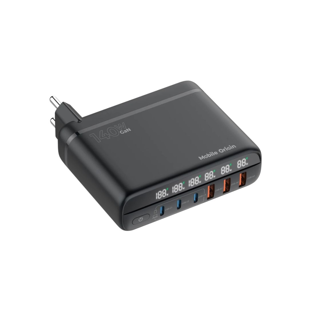 Mobile Origin 140W Travel Charger Hub EU/UK/US 3x USB-C+3x USB-A Black