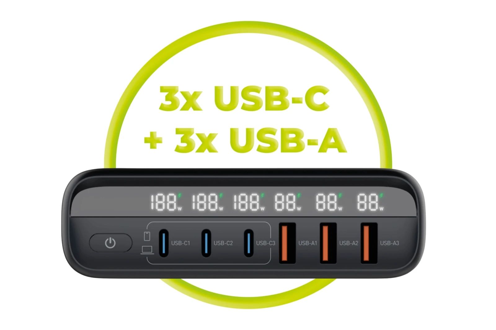 Mobile Origin 140W Travel Charger Hub EU/UK/US 3x USB-C+3x USB-A Black