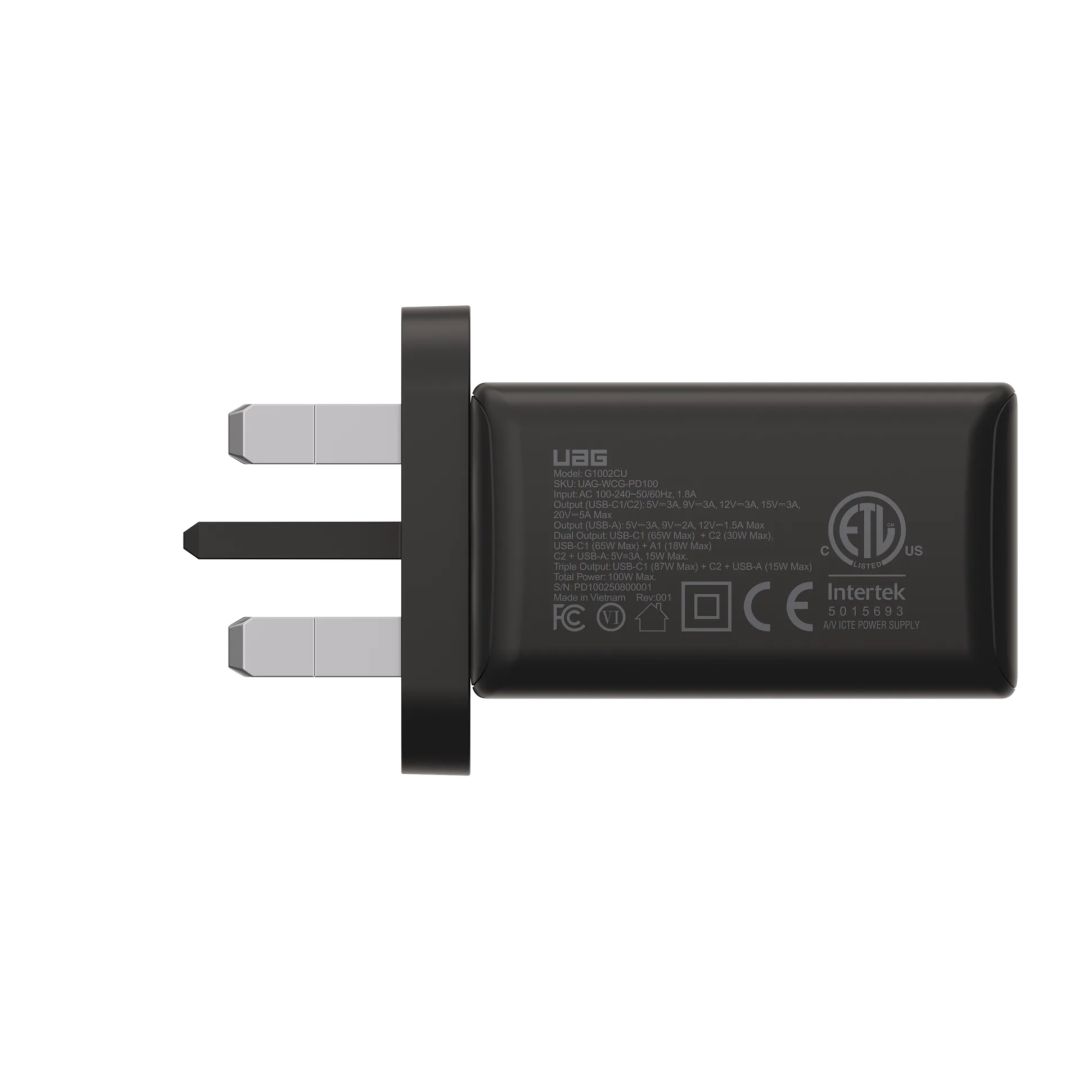 UAG 100W 3Port ((2)USB-C, (1)USB-A) Wall Charger Black