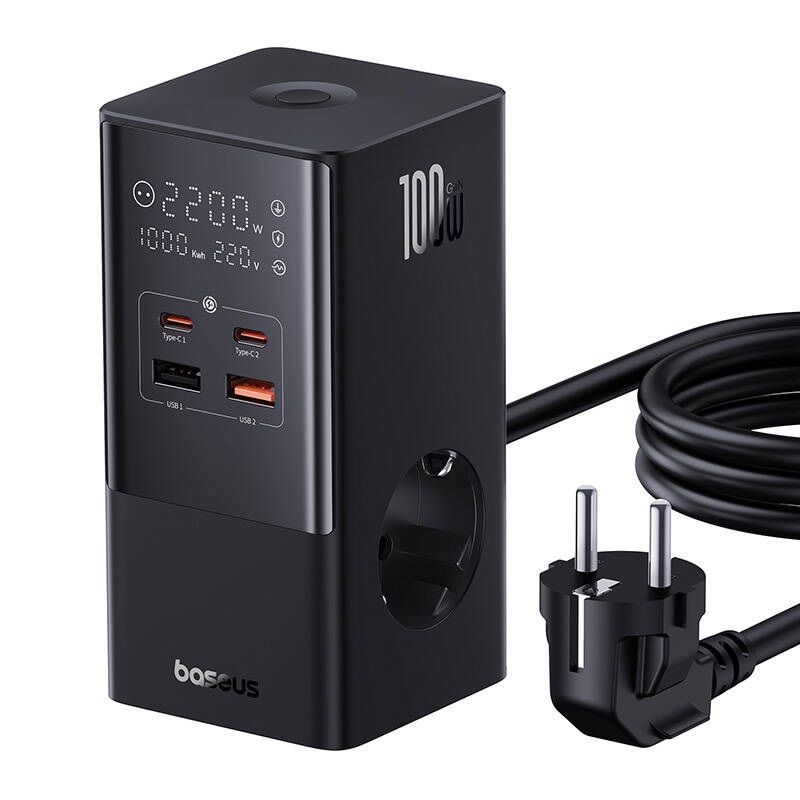 Baseus PowerCombo 100W hálózati töltő és elosztó Black