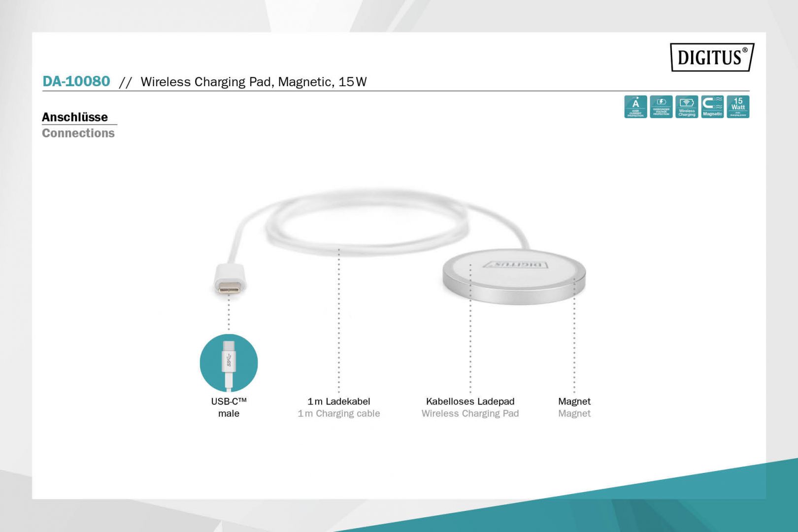 Digitus DA-10080 Wireless Charging Pad magnetic 15W White