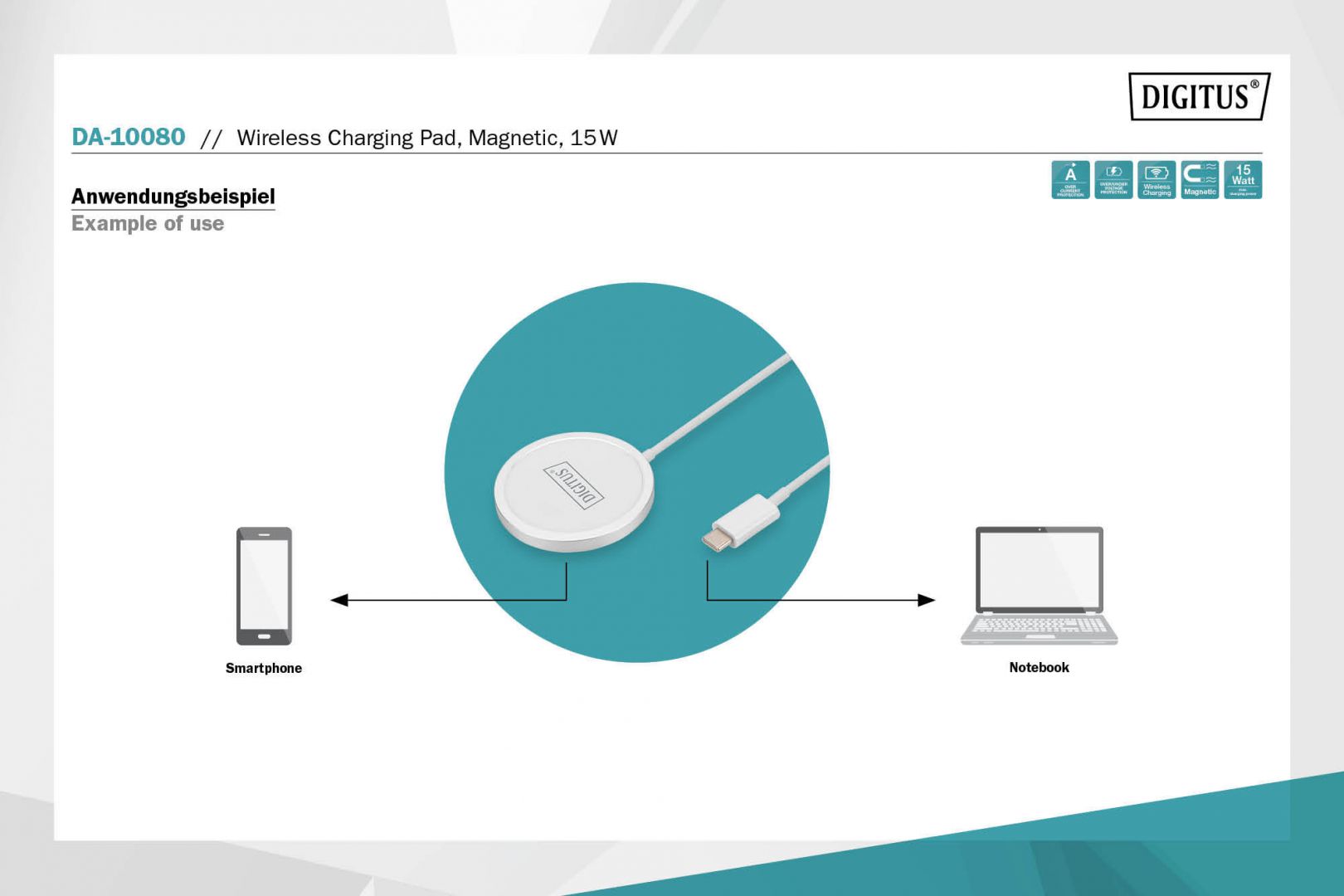Digitus DA-10080 Wireless Charging Pad magnetic 15W White