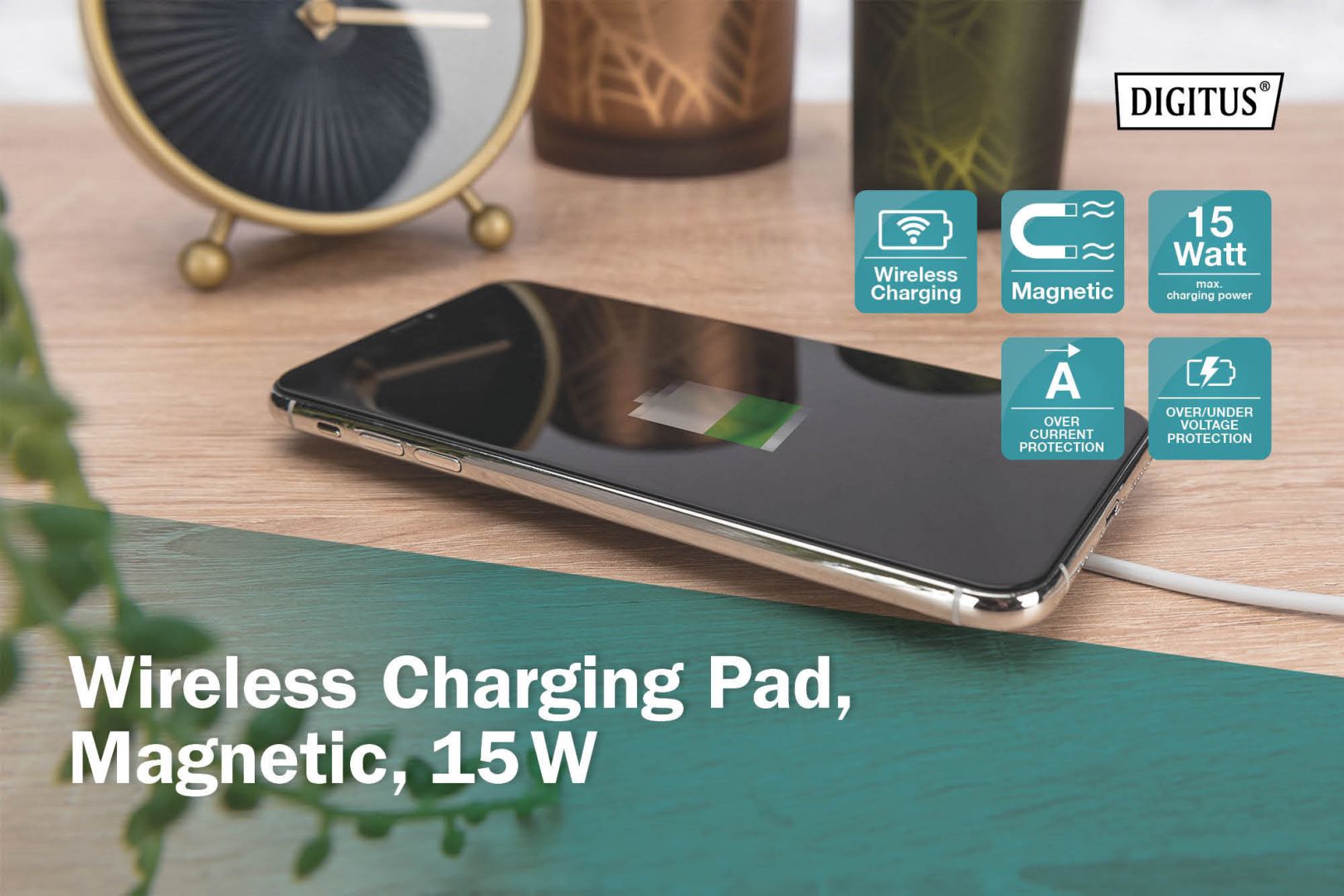Digitus DA-10080 Wireless Charging Pad magnetic 15W White