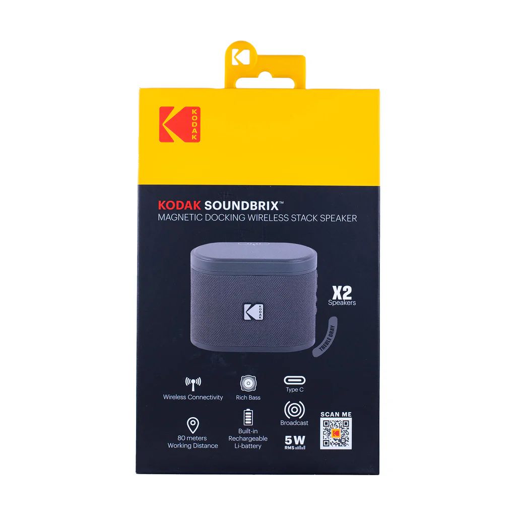 Kodak BRIXG2 Soundbrix Mini Bluetooth Coloured Portable Two Speakers Grey