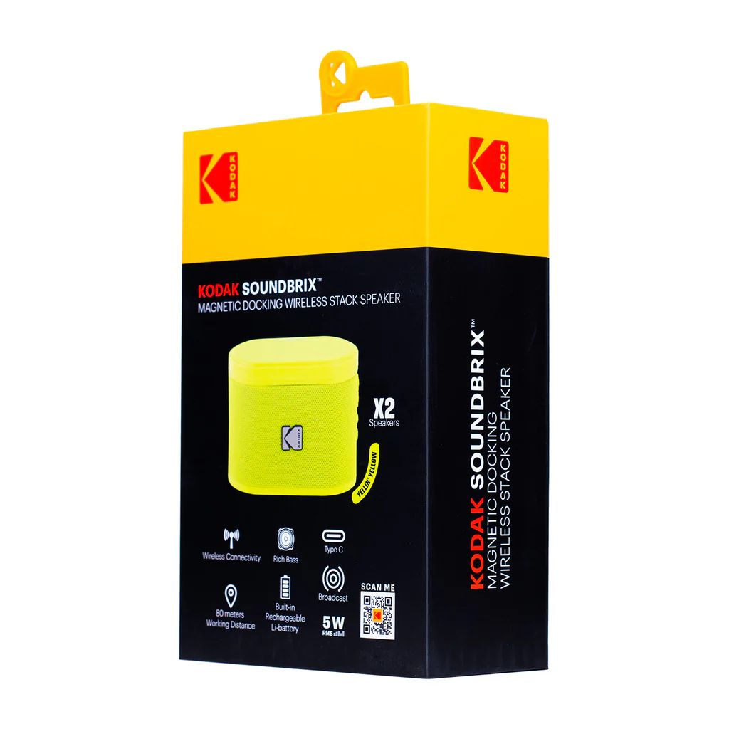 Kodak BRIXYL2 Soundbrix Mini Bluetooth Coloured Portable Two Speakers Yellow