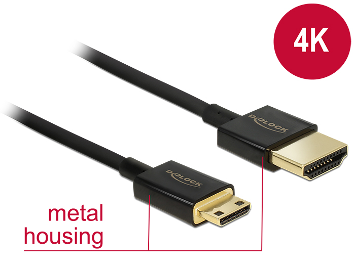 DeLock Cable High Speed HDMI with Ethernet - HDMI-A male > HDMI Mini-C male 3D 4K 0.5m Slim High Quality