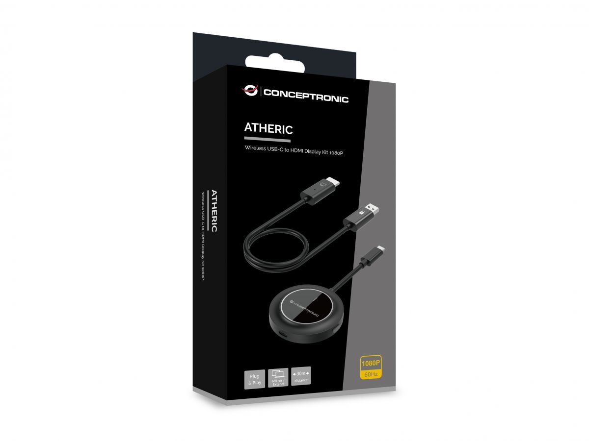 Conceptronic  ATHERIC01B  Wireless USB-C to HDMI Display Kit 1080P