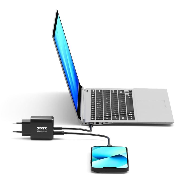 Port Designs 4-in-1 Starter Pack 65W GaN Charger + cables + converter Black