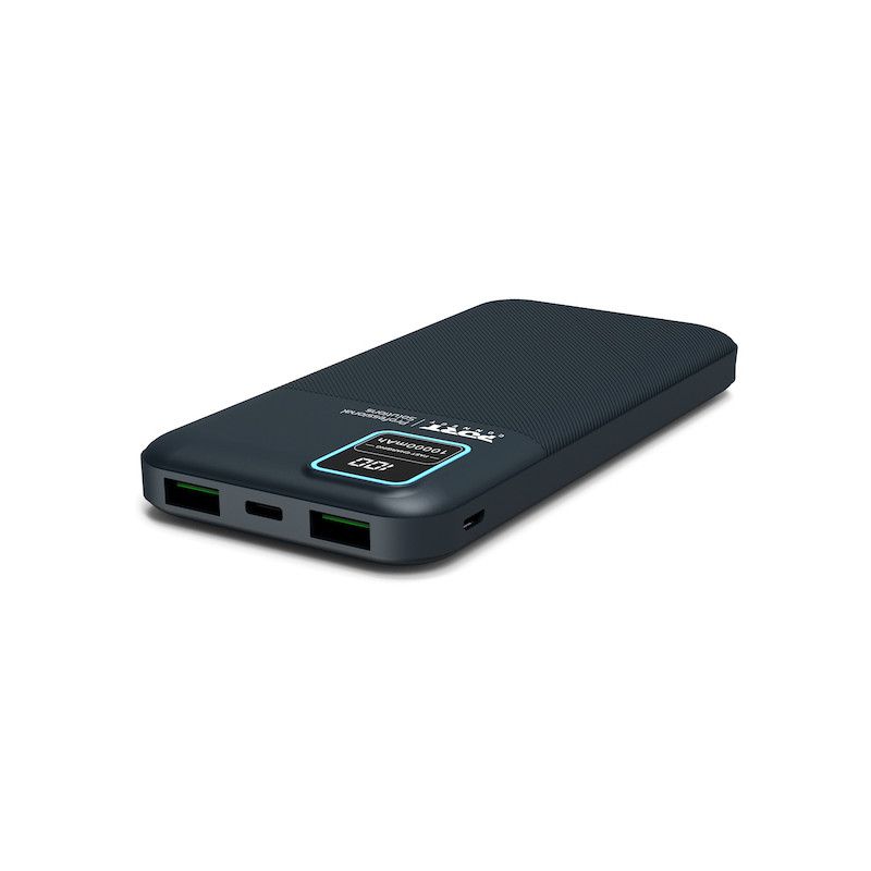 Port Designs 10000mAh Powerbank LCD Display USB-A QC / USB-C / Micro USB Black