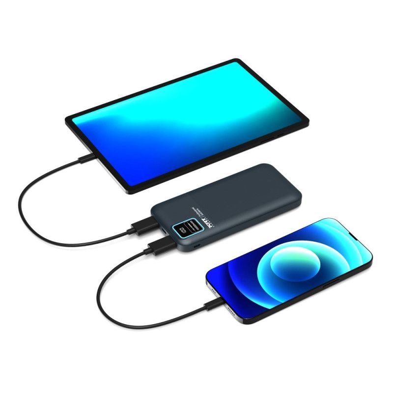 Port Designs 10000mAh Powerbank LCD Display USB-A QC / USB-C / Micro USB Black