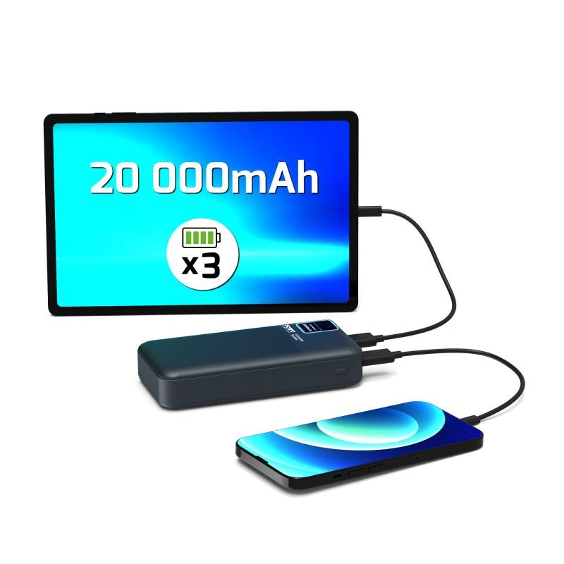 Port Designs 20000mAh Powerbank LCD Display USB-A QC / USB-C / Micro USB Black