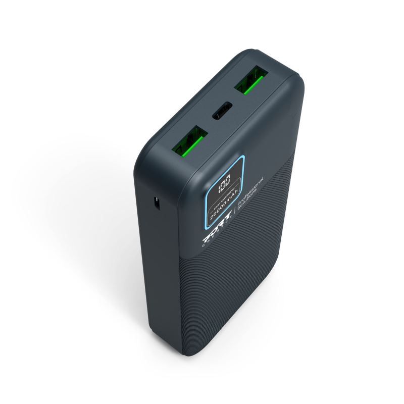 Port Designs 20000mAh Powerbank LCD Display USB-A QC / USB-C / Micro USB Black