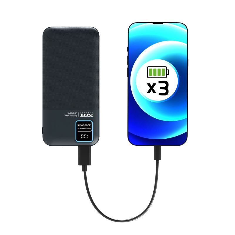 Port Designs 20000mAh Powerbank LCD Display USB-A QC / USB-C / Micro USB Black