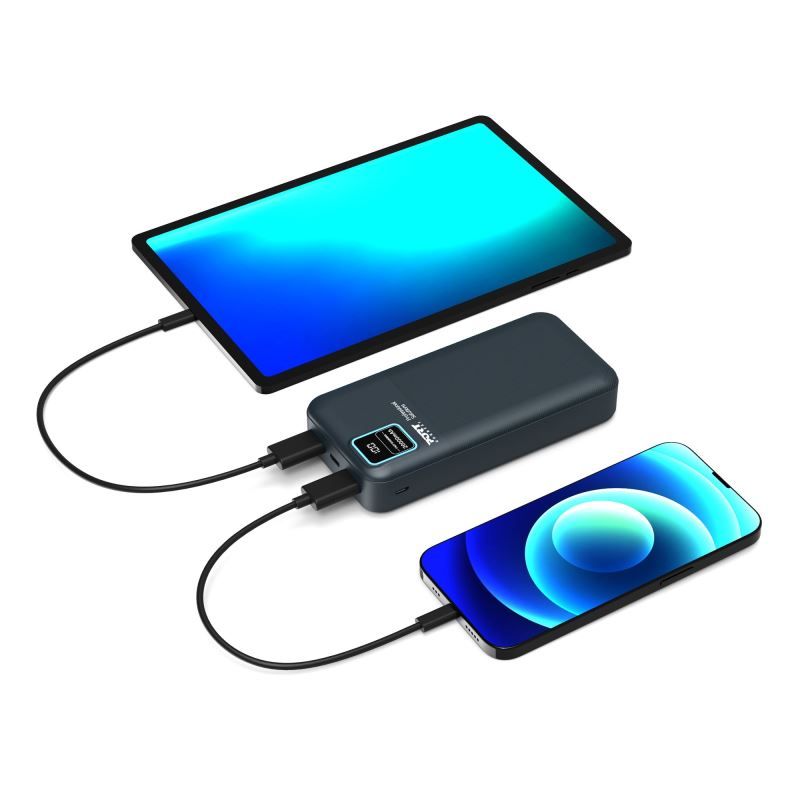 Port Designs 20000mAh Powerbank LCD Display USB-A QC / USB-C / Micro USB Black