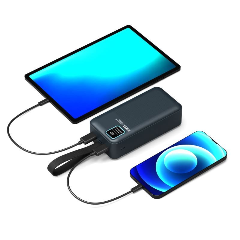 Port Designs 30000mAh Powerbank LCD Display USB-A QC / USB-C / Micro USB Black