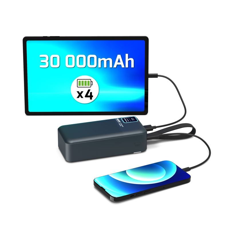 Port Designs 30000mAh Powerbank LCD Display USB-A QC / USB-C / Micro USB Black