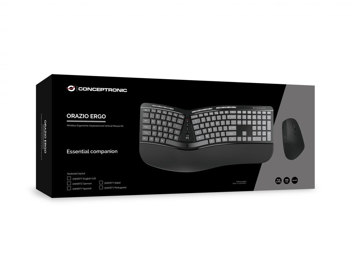 Conceptronic  ORAZIO02US ERGO Wireless Ergonomic Keyboard Combo Black US