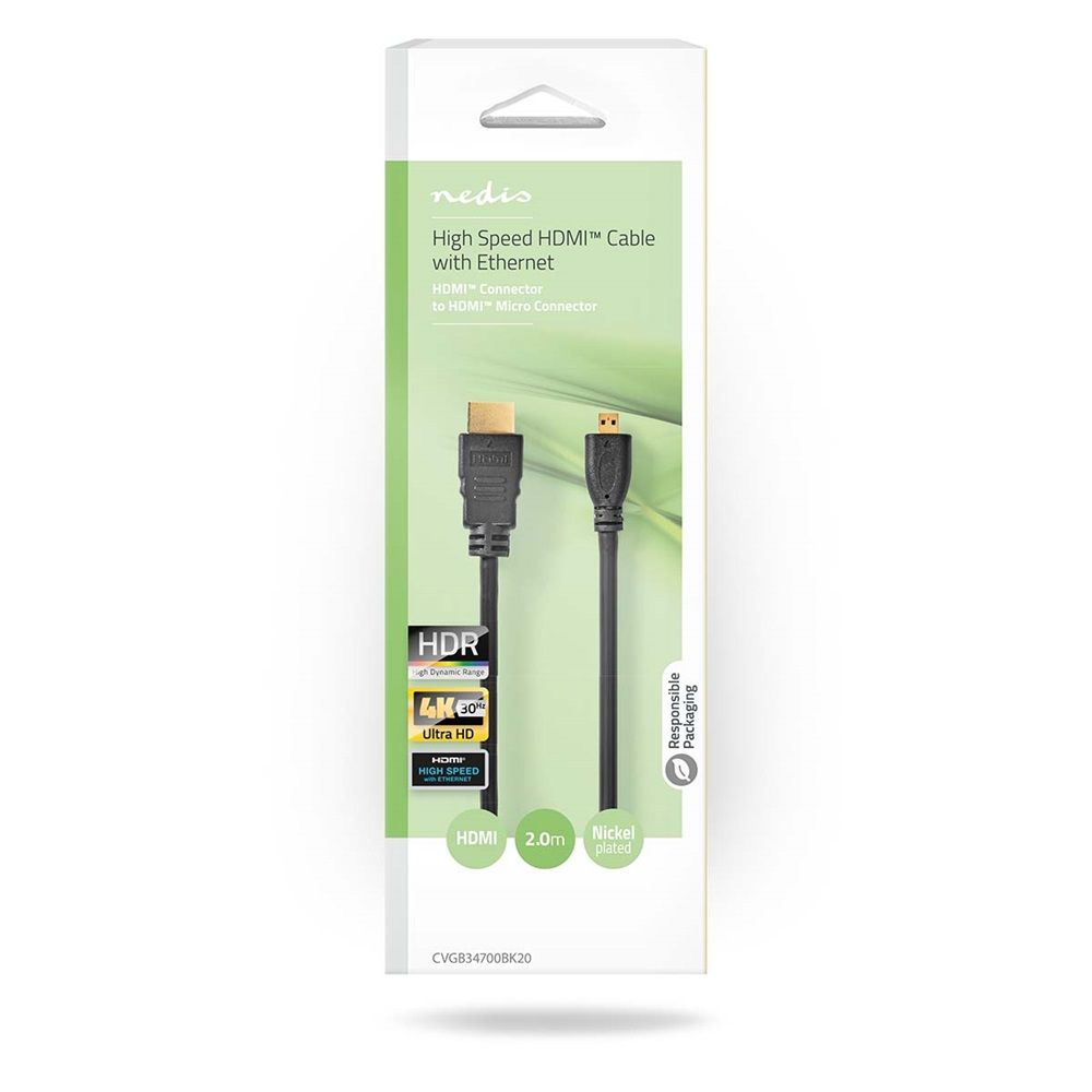 Nedis micro HDMI to HDMI cable 2m Black
