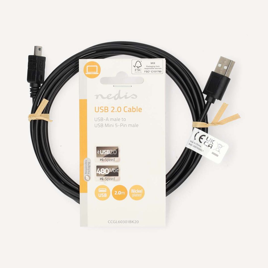 Nedis USB-A to MiniUSB Cable 2m Black