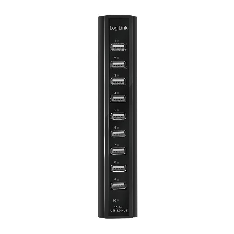 Logilink USB 2.0 hub 10-port with power supply Black