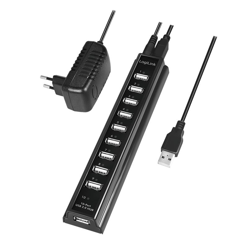 Logilink USB 2.0 hub 10-port with power supply Black