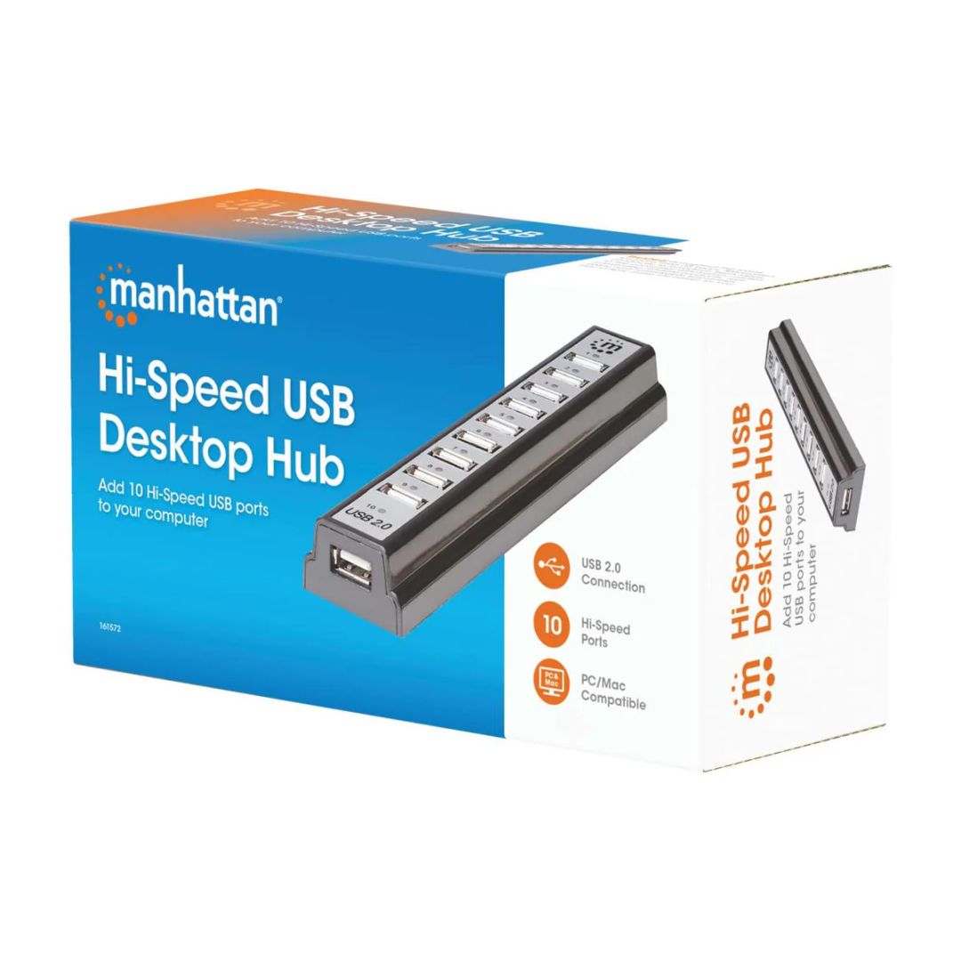 Manhattan 10-portos USB2.0 HUB Black