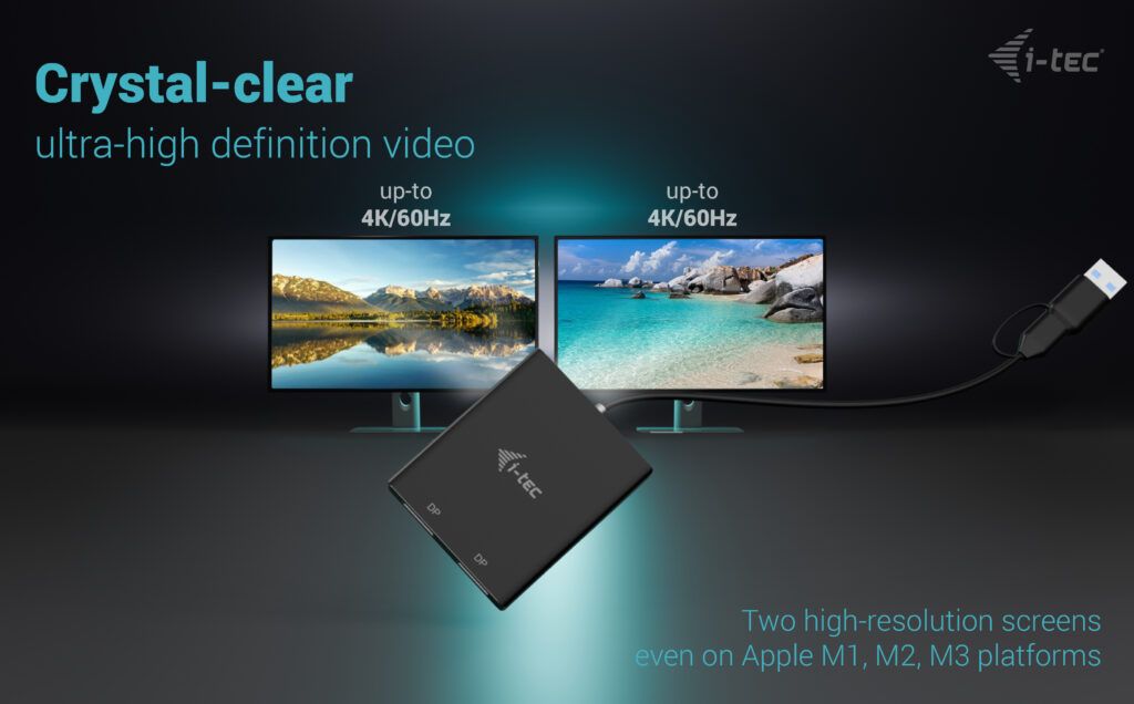 I-TEC USB-A/USB-C Dual 4K/60 Hz DisplayPort Video Adapter