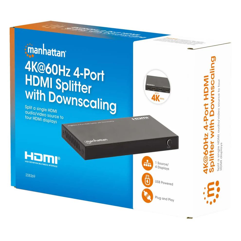 Manhattan 4K 60Hz 4-Port HDMI Splitter with Downscaling