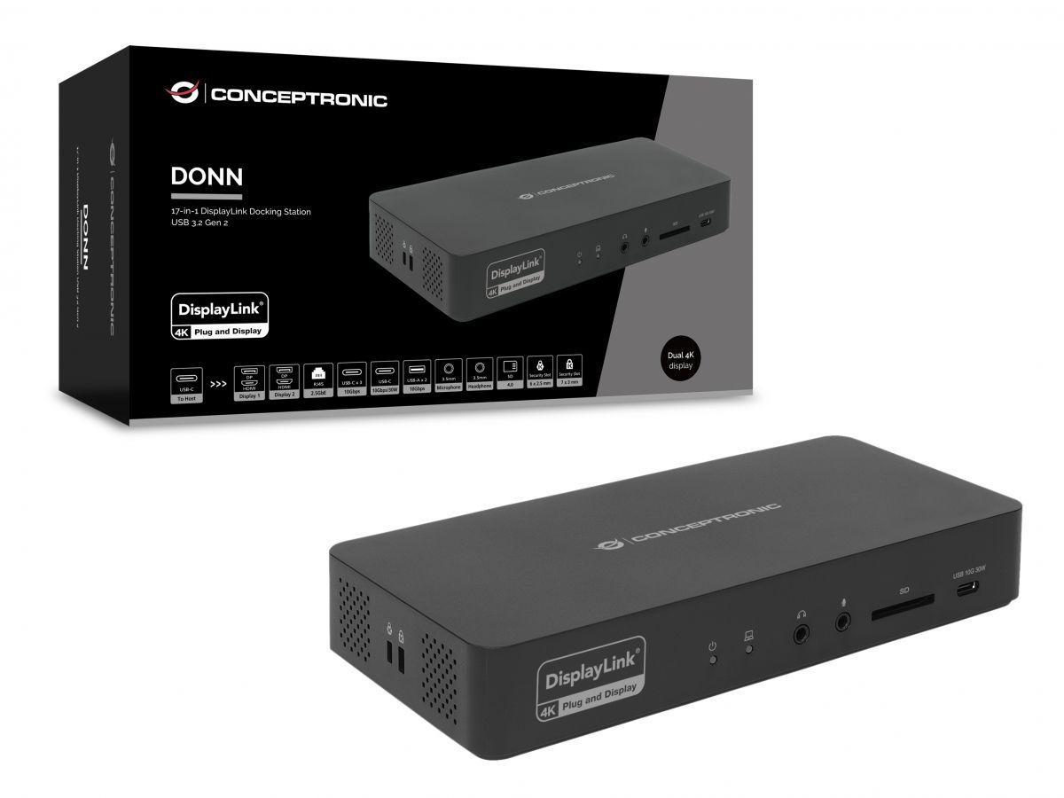 Conceptronic  DONN31B 17-in-1 DisplayLink Docking Station USB 3.2 Gen 2