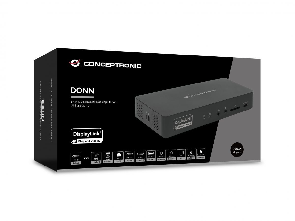 Conceptronic  DONN31B 17-in-1 DisplayLink Docking Station USB 3.2 Gen 2
