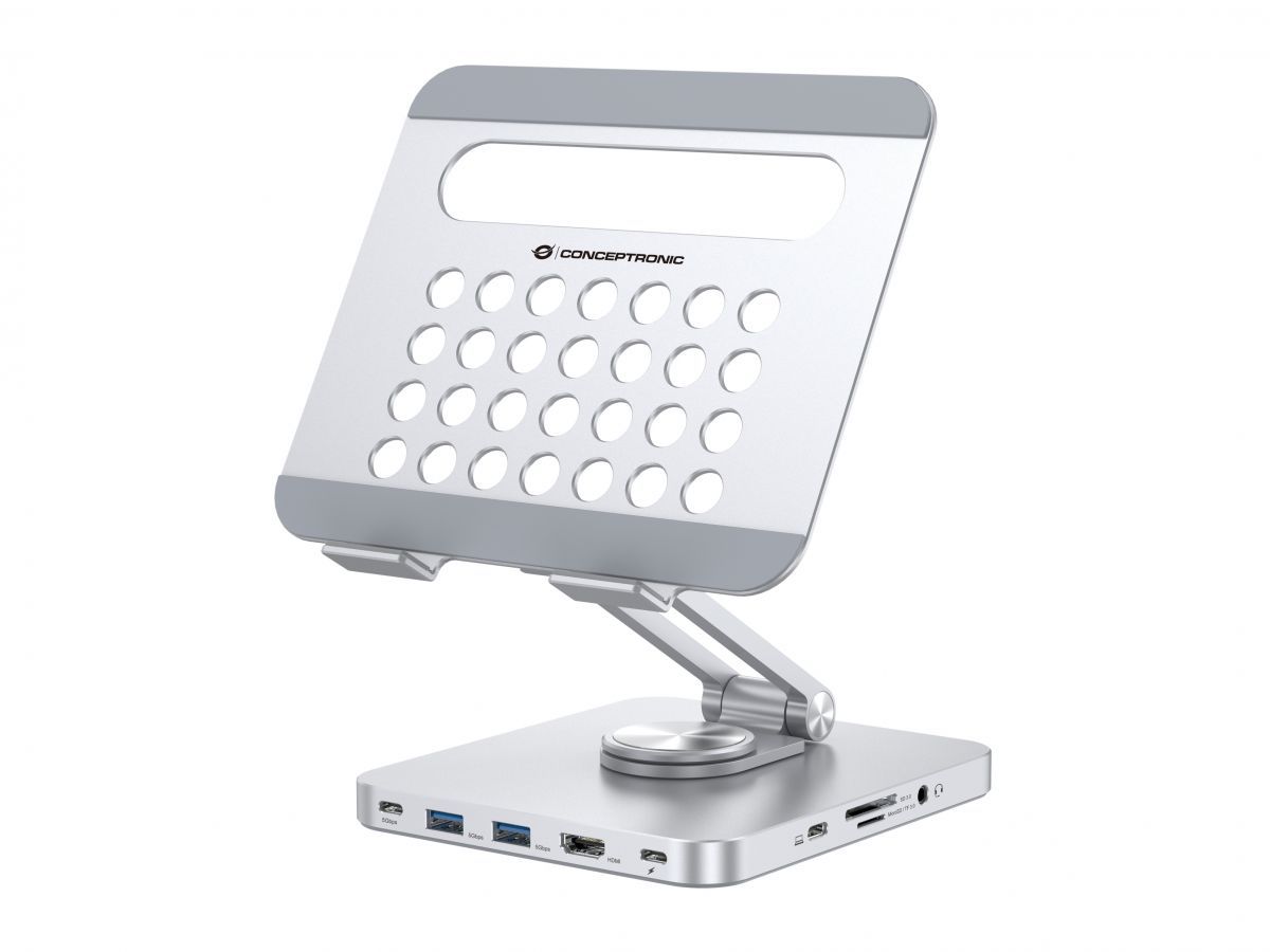 Conceptronic  DONN26G Tablet Stand with 8-in-1 USB 3.2 Gen 1 Docking Station