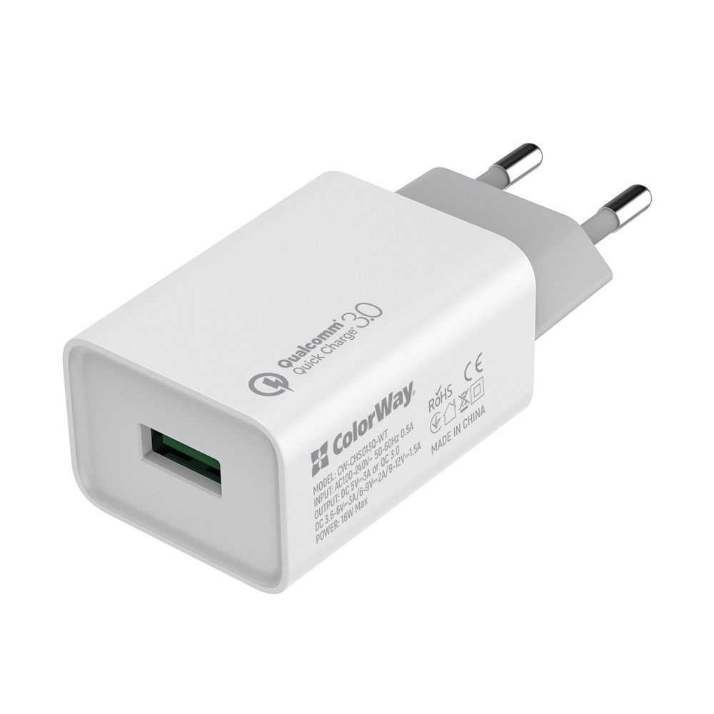 ColorWay USB töltő adapter 1USB Quick Charge 3.0 (18W) White
