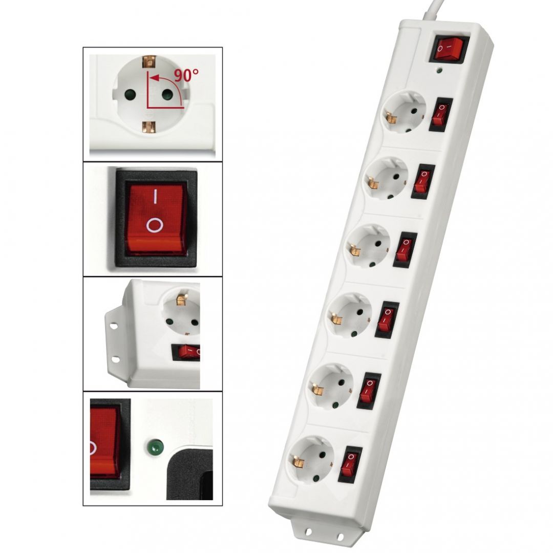 Hama Hálózati Elosztó Kapcsolóval 6DIN 1,4m White