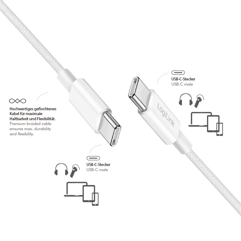 Logilink USB-C to USB-C male/male cable 0,5m White