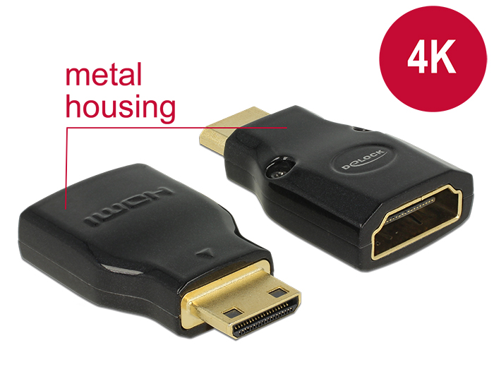 DeLock Adapter High Speed HDMI with Ethernet – HDMI Mini-C male > HDMI-A female 4K Black