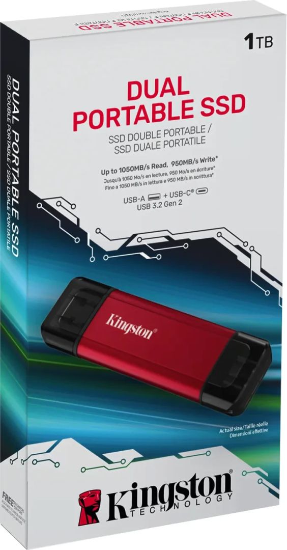 Kingston 1TB USB3.2 Dual Portable SSD Red