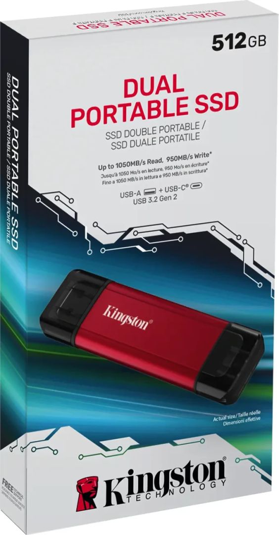 Kingston 512GB USB3.2 Dual Portable SSD Red